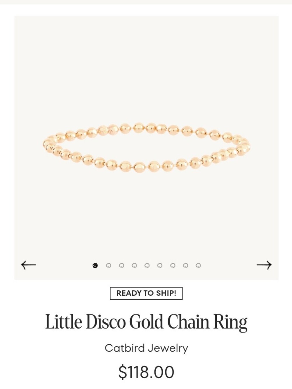 Catbird Little Disco Chain Ring, 14k Gold, Size 7 - Picture 4 of 8